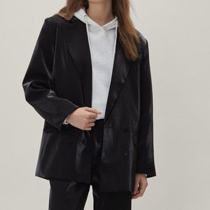 Satin shimmer button down boxy blazer